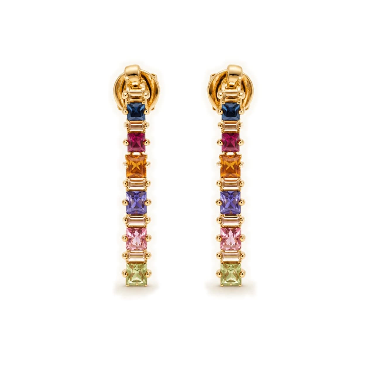 Pendientes de aro multicolor en oro