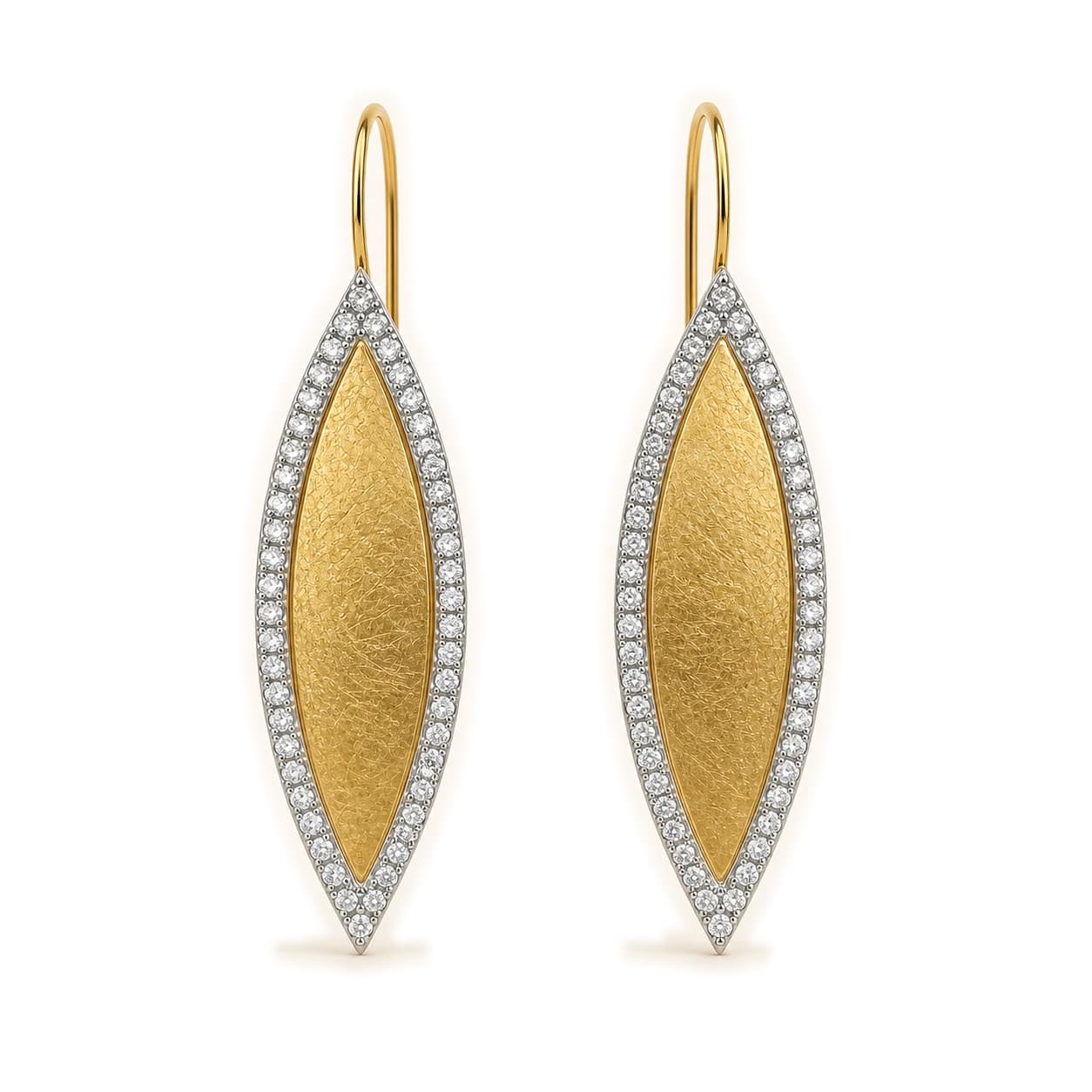 Pendientes navette de oro satinado