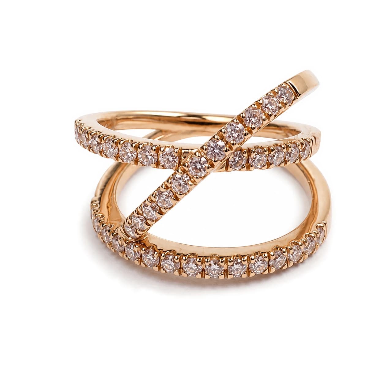 Anillo cruzado de oro rosa y brillantes