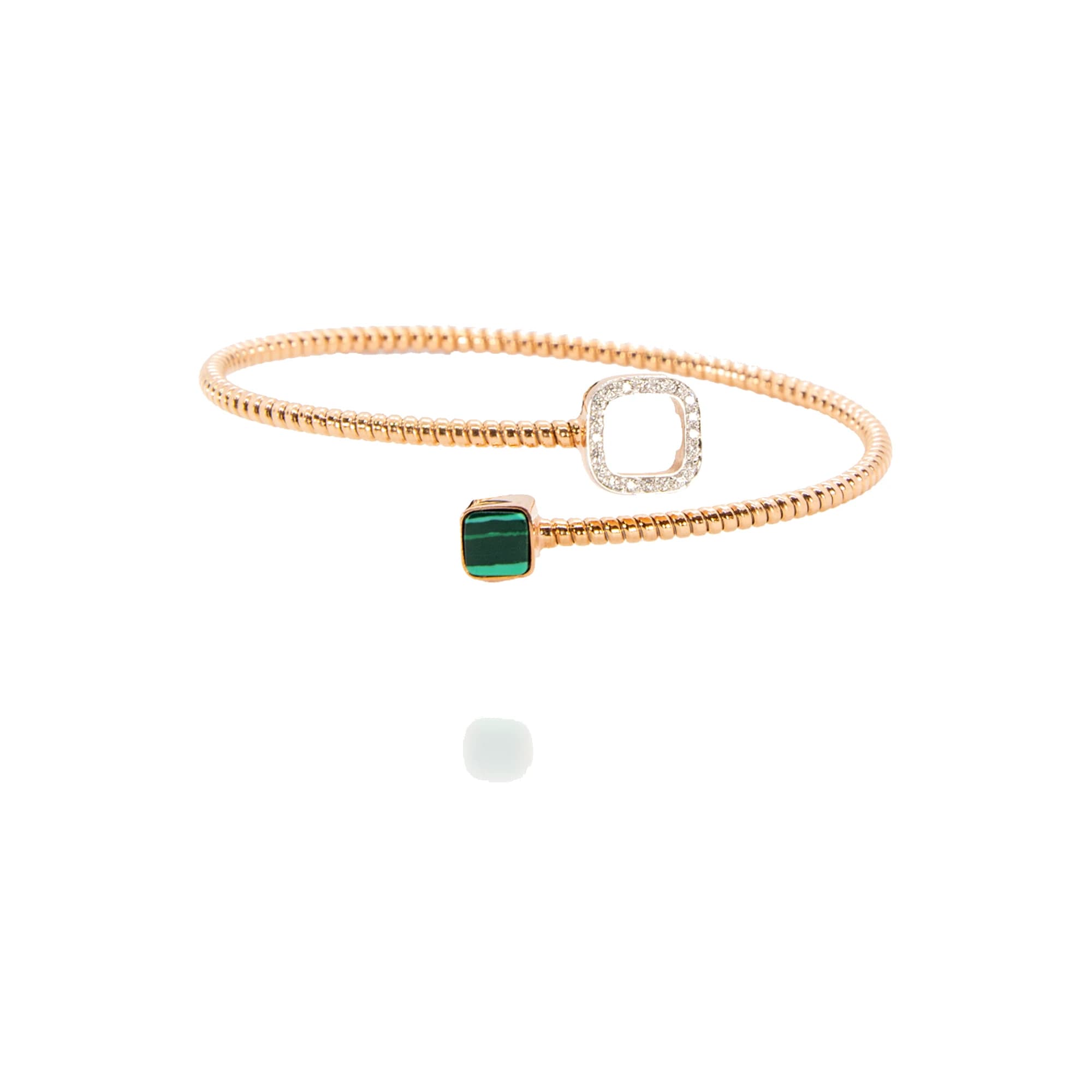 Pulsera oro rosa brillantes y malaquita