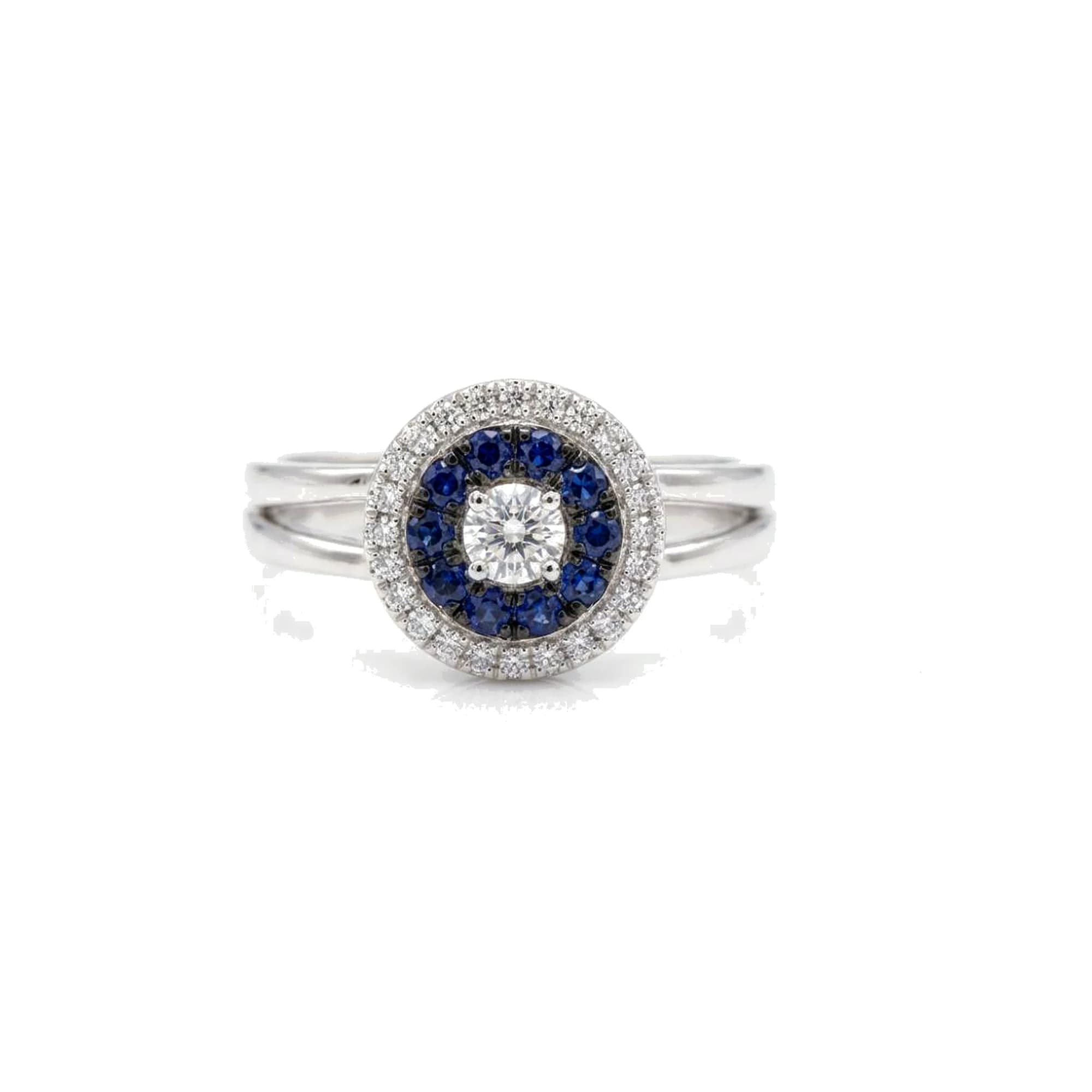 Anillo oro blanco y zafiros