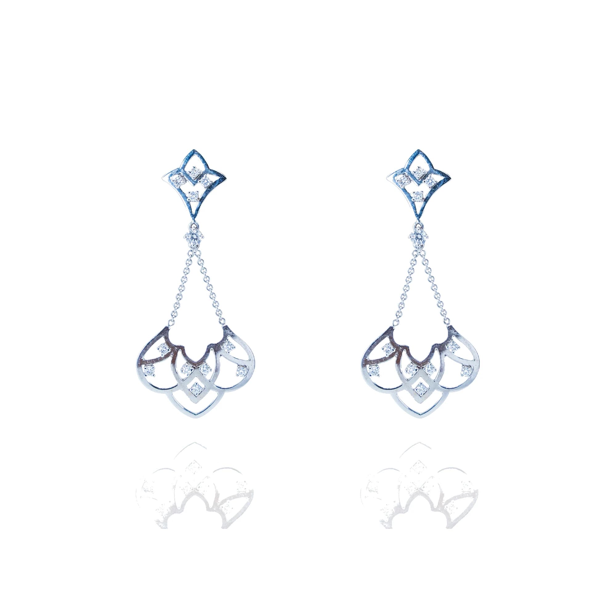 Pendientes Chandelier oro blanco de ley con diamantes engastados