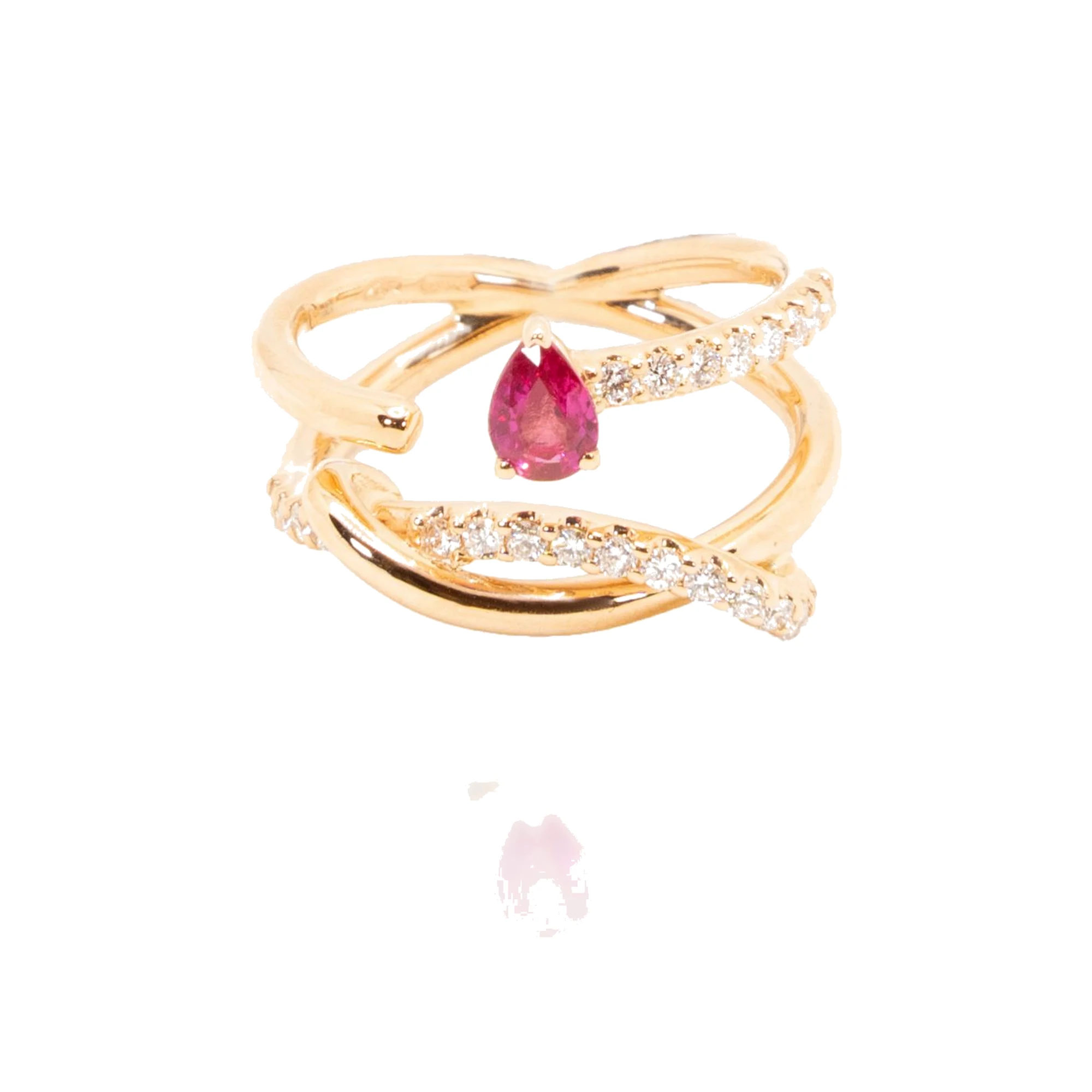 Sortija oro rosa brillantes y rubí