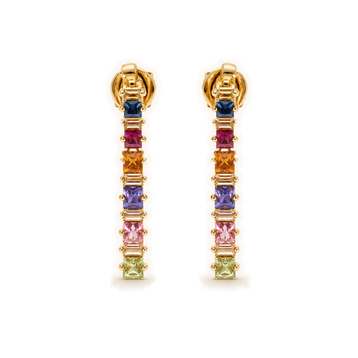 Pendientes de aro multicolor en oro