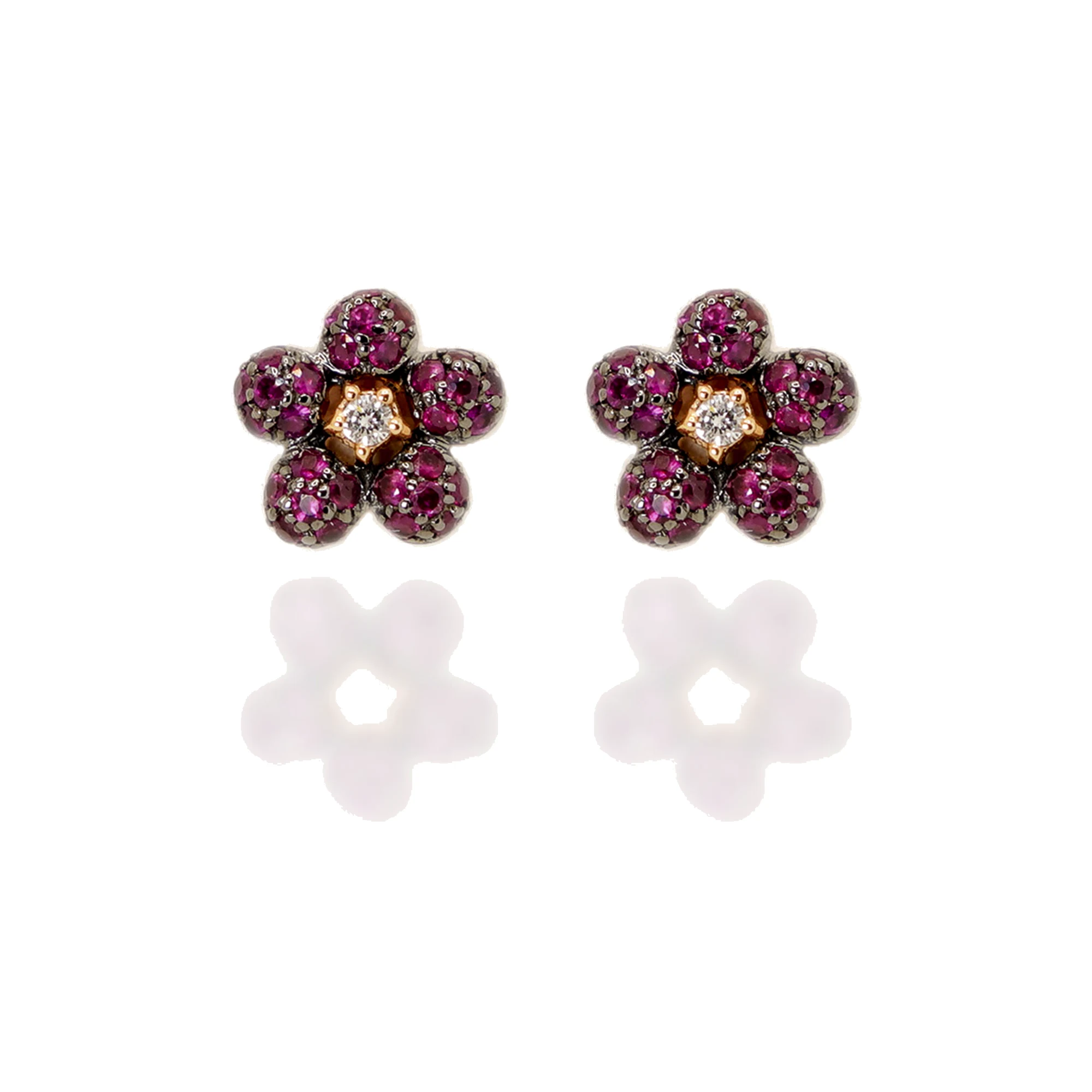 Pendientes oro amarillo de 18 quilates, diamantes y rubíes