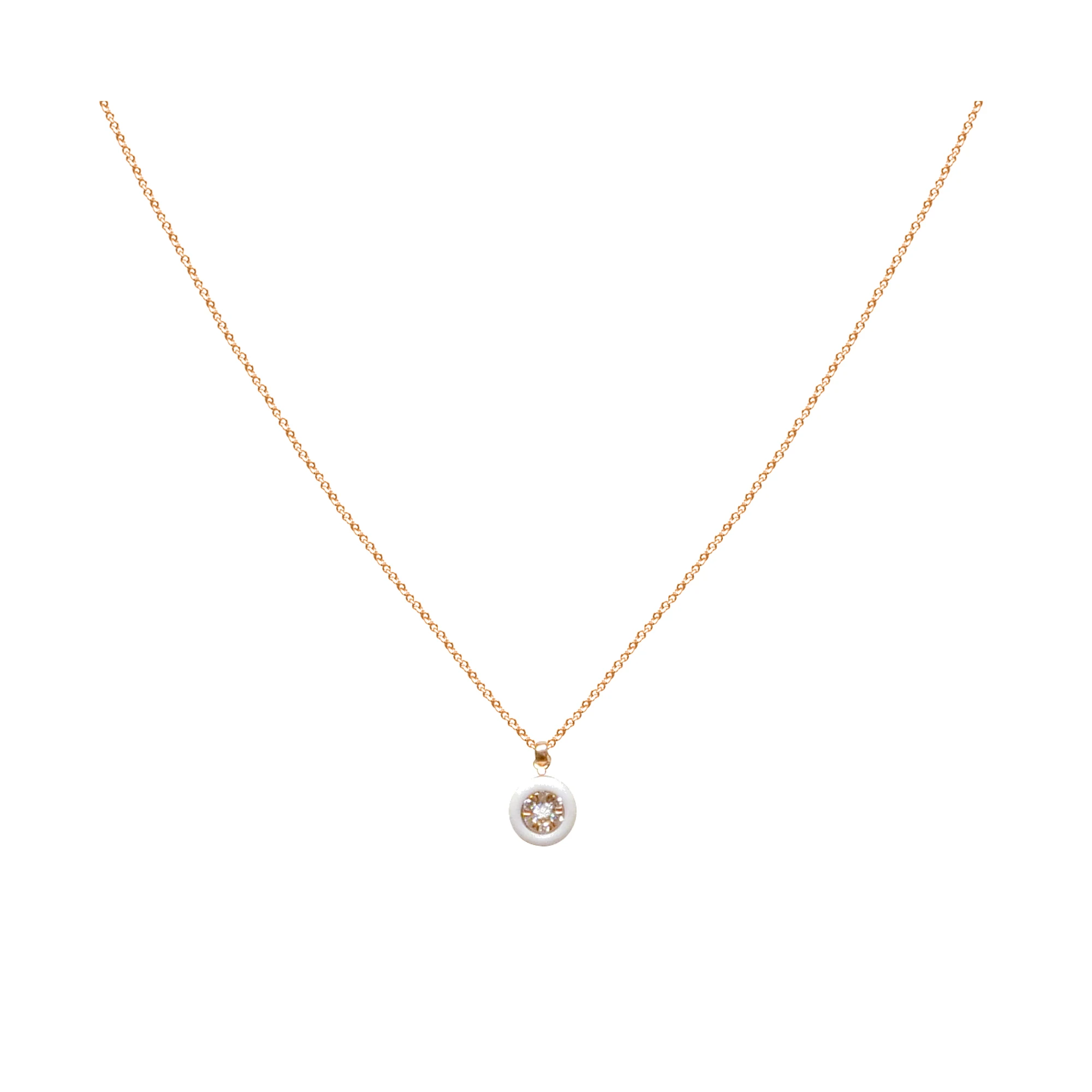 Colgante oro amarillo, ágata blanca y brillante