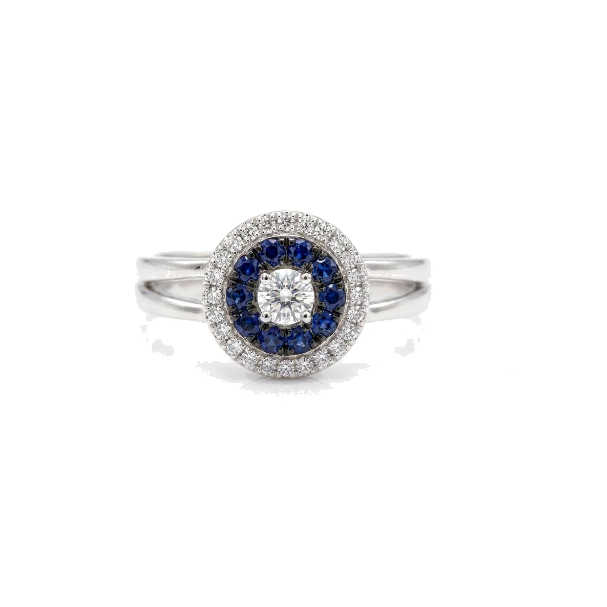Anillo oro blanco y zafiros