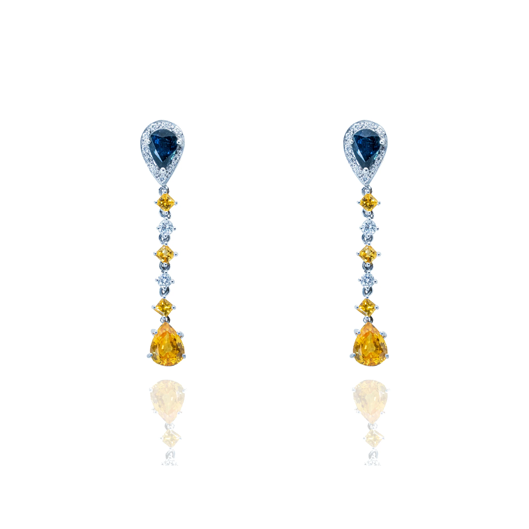 Pendientes oro blanco de 18 quilates, diamantes, piedras color