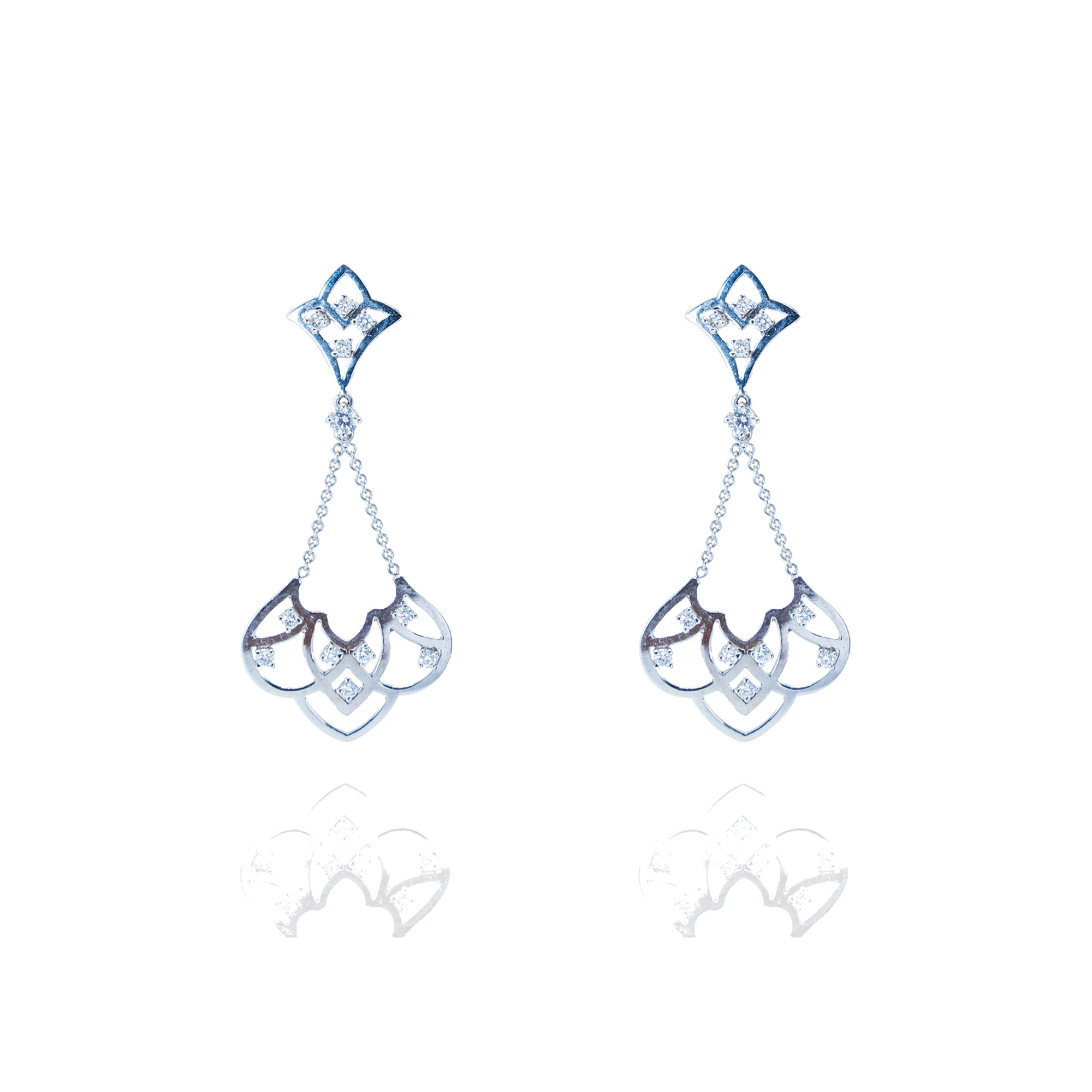 Pendientes Chandelier oro blanco de ley con diamantes engastados