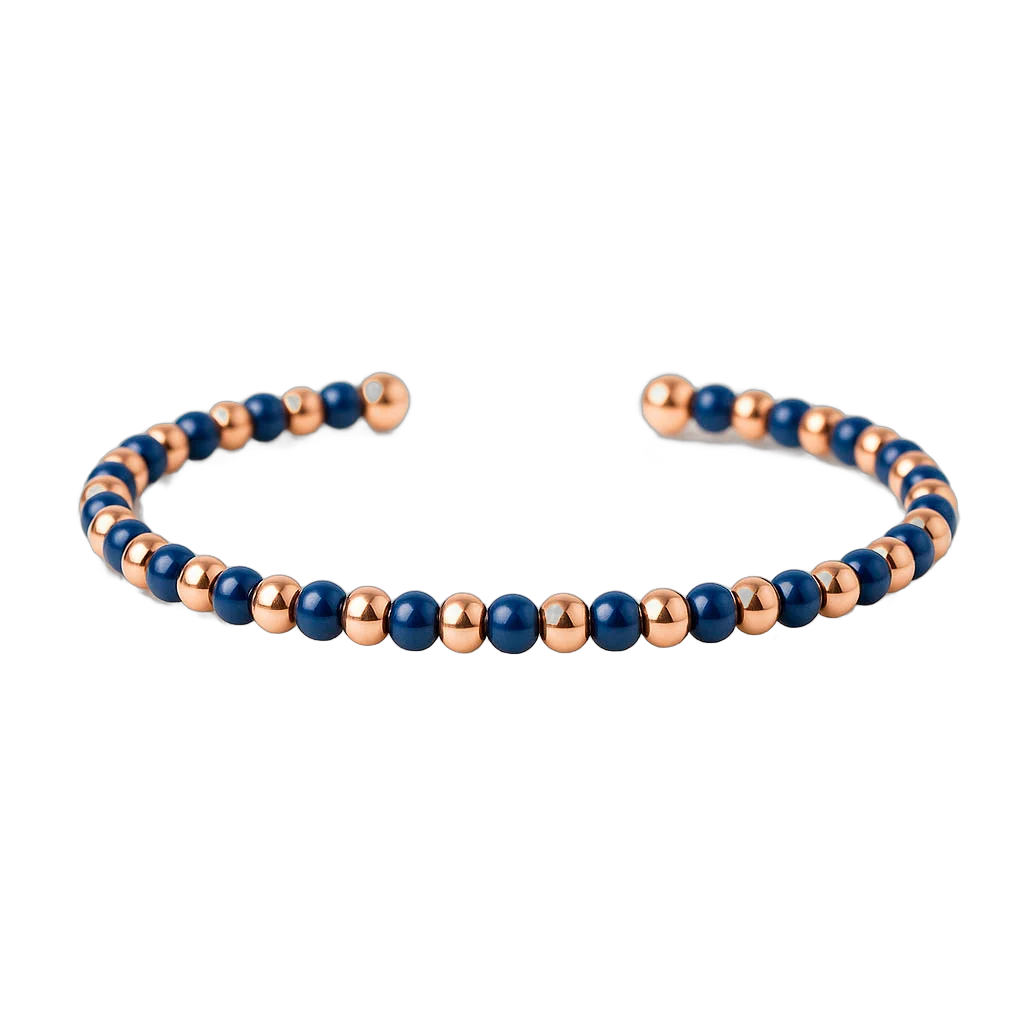 Pulsera bolitas oro titanio y cerámica azul