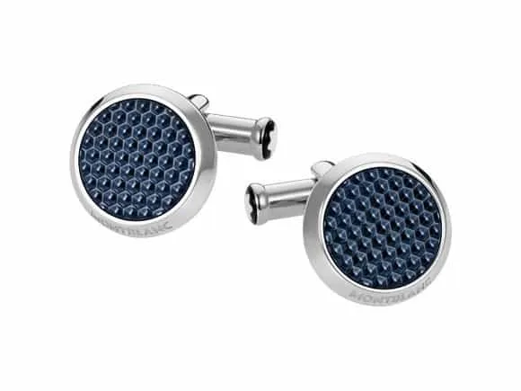 Gemelos Meisterstück de acero con incrustación en laca azul en motivo hexagonal