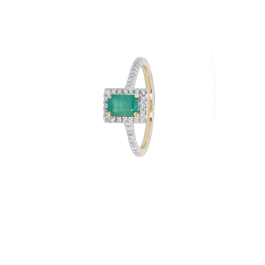 Sortija oro blanco oro amarillo esmeralda y brillantes