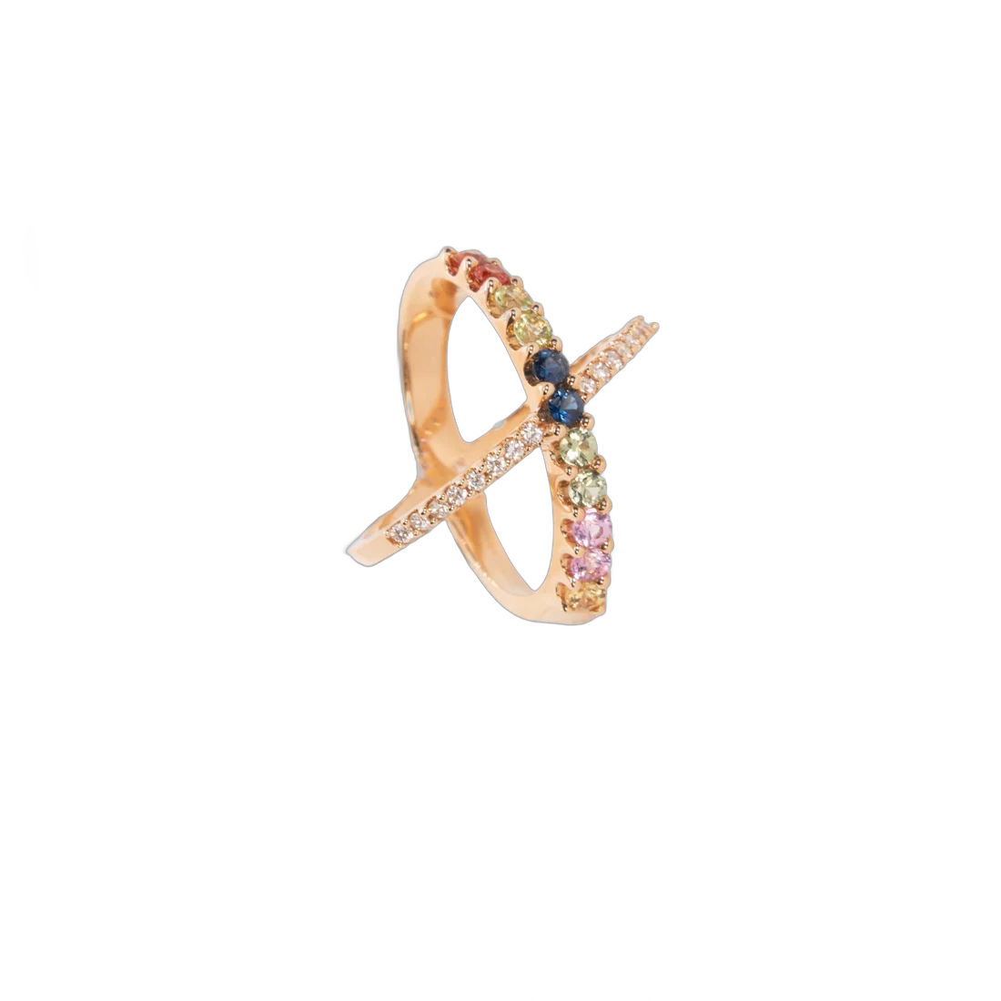 Sortija oro rosa brillantes zafiro y peridotos