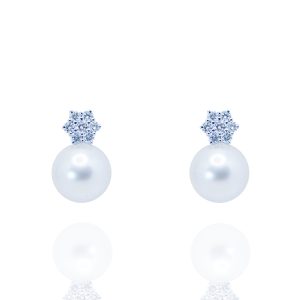 Pendientes oro blanco de 18 quilates, diamantes y perlas