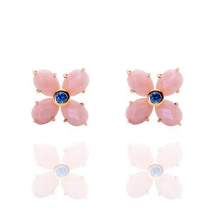 Pendientes oro de ley rosa con piedras de color