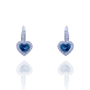 Pendientes montados en oro blanco, 50 brillantes combinados con zafiros azules