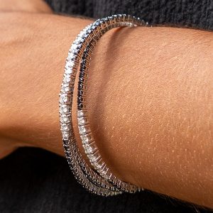 Pulsera tres arcos unidos con brillantes blancos y negros