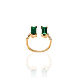 Anillo oro de ley, brillantes y piedra verde