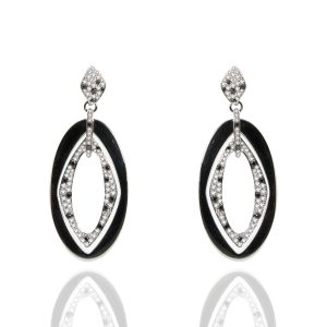 Pendientes oro blanco y brillantes blancos y negros