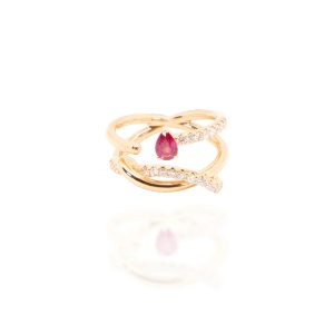 Sortija oro rosa brillantes y rubí