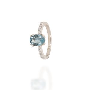 Sortija oro blanco brillantes y aguamarina