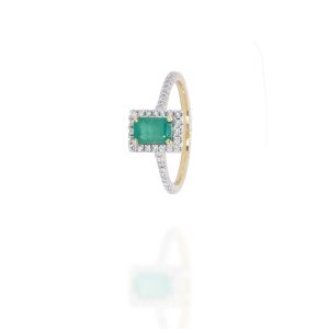 Sortija oro blanco oro amarillo esmeralda y brillantes
