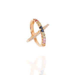 Sortija oro rosa brillantes zafiro y peridotos