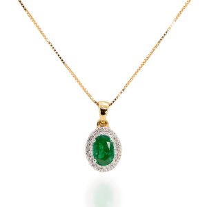 Colgante con cadena oro amarillo brillantes y esmeralda