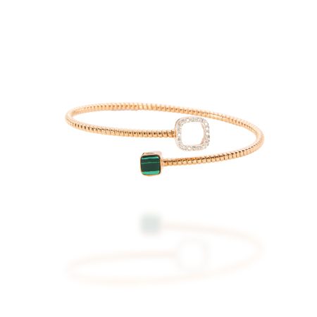 Pulsera oro rosa brillantes y malaquita
