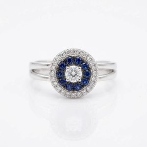 Anillo oro blanco y zafiros