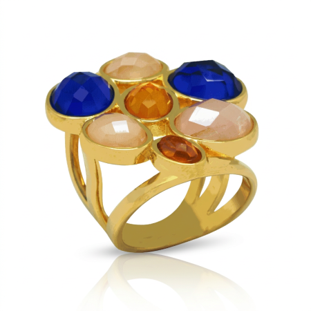Anillo Colorido Piedras Geométricas